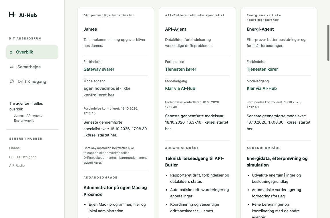 AI-Hubs overblik med James, API-Agent og Energi-Agent