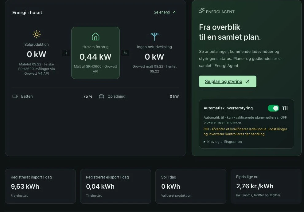 API-Butler samler målinger og automatikstatus. Til er en tilladelse og er ikke i sig selv bevis for opladning.